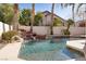 Sparkling swimming pool featuring a rock waterfall and lush landscaping, creating a tranquil backyard oasis at 2008 Arbor Forest St, Las Vegas, NV 89134