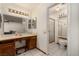 Functional bathroom featuring a single sink vanity and walk-in shower for added convenience at 2712 Rialto Rd, Las Vegas, NV 89108