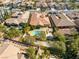 Stunning aerial view of a home with a private pool and beautifully landscaped backyard at 77 Chapman Heights St, Las Vegas, NV 89138