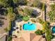 Overhead view featuring a pool, spa and lush backyard landscaping at 77 Chapman Heights St, Las Vegas, NV 89138