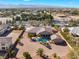 Backyard aerial view featuring a private pool, patio, and neighboring homes in a quiet, desert neighborhood at 7860 Thunder Echo St, Las Vegas, NV 89131