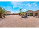 Spacious backyard with desert landscaping, tropical palms, and a clear view of adjacent homes at 7860 Thunder Echo St, Las Vegas, NV 89131