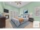 Staged bedroom featuring a king bed, fireplace, and French doors at 8629 Estrelita Dr, Las Vegas, NV 89128