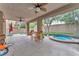 Covered patio features a built-in spa, ceiling fans, and comfortable seating for entertaining at 8629 Estrelita Dr, Las Vegas, NV 89128