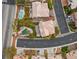 Birds-eye view showcasing the home's backyard oasis with a tiki hut and pool at 8970 Lansberry Ct, Las Vegas, NV 89147