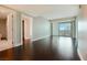 Spacious bedroom with hardwood floors and balcony access showcases city views at 2700 Las Vegas Blvd # 1604, Las Vegas, NV 89109