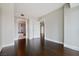 Bedroom with hardwood floors showcases bathroom access and walk-in closet at 2700 Las Vegas Blvd # 1604, Las Vegas, NV 89109