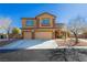 Charming two-story home featuring a three-car garage and landscaped front yard at 6391 Tempting Choice Ave, Las Vegas, NV 89131