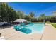 Backyard pool with in-pool seating, a spa, and meticulously maintained landscaping at 6391 Tempting Choice Ave, Las Vegas, NV 89131