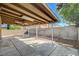 Covered backyard patio with brick trim and gravel landscaping offering a private outdoor space at 7719 Selby Ct, Las Vegas, NV 89147