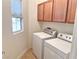 A cozy laundry room with a window for natural light and washer and dryer units at 4695 E Lucera Ct, Pahrump, NV 89061