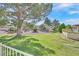 Well-maintained yard with lush lawn, mature tree, and landscape features, offering a serene outdoor space at 5421 Painted Mirage Rd, Las Vegas, NV 89149