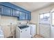 Practical laundry room with blue cabinets and modern washer and dryer at 2825 E Hacienda Ave, Las Vegas, NV 89120