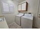 Bright laundry room with modern appliances and built-in storage cabinets at 3104 Archwood Way, Las Vegas, NV 89134