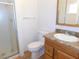 Bathroom with a shower, toilet, and vanity at 710 Strawberry Pl, Henderson, NV 89002