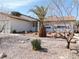 Charming single-story home featuring a desert landscape and a decorative pineapple palm tree in the front yard at 710 Strawberry Pl, Henderson, NV 89002