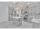 Modern kitchen featuring stainless steel appliances, grey cabinetry, and center island with marble countertop at 7917 Sally Irene Ct, Las Vegas, NV 89113