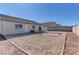 Gravel-landscaped backyard showing a patio area surrounded by brick trim at 832 Vineyard Vine Way, North Las Vegas, NV 89032