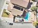 Aerial view of a home with a sparkling swimming pool, RV parking, and a well-maintained yard at 1508 Splinter Rock Way, North Las Vegas, NV 89031