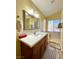 Bright bathroom featuring white quartz countertops, wood-look floors, and a walk-in shower at 1508 Splinter Rock Way, North Las Vegas, NV 89031