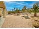 Expansive gravel backyard featuring desert landscaping, including palm trees and various plants at 1616 Langston Hughes St, Henderson, NV 89052