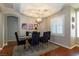 Elegant dining room featuring a tray ceiling, modern chandelier, and stylish decor at 1905 Sirocco Ct, Las Vegas, NV 89117