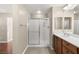 Bathroom featuring a vanity, shower, and modern finishes at 1968 Granemore St, Las Vegas, NV 89135