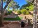 Relaxing backyard with rock landscaping, artificial grass, and a charming rock fountain at 3337 Autumn Veil St, Las Vegas, NV 89129