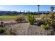 Desert landscaping in backyard with views of community golf course, mature trees, and desert vegetation at 5059 Pensier St, Las Vegas, NV 89135