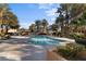 Community pool with clear blue water, surrounding palm trees, and lounge chairs at 5130 S Jones Blvd # 203, Las Vegas, NV 89118