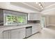 Bright kitchen with white cabinets, modern backsplash, and view of the outdoor space at 2233 Marlboro Dr, Henderson, NV 89014