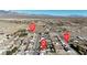 Aerial perspective of a residential area showing the surrounding landscape, street layout, and nearby amenities at 5841 Doubletree Rd, Pahrump, NV 89061