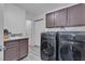 Modern laundry room with new washer and dryer, sink and storage cabinets at 5841 Doubletree Rd, Pahrump, NV 89061
