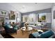 Stylish living room with neutral walls, shutters, tasteful decor, and comfortable seating on a jute rug at 1404 Colony Pine St, Las Vegas, NV 89144