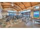 Well-equipped fitness center with modern exercise machines and panoramic windows showcasing scenic mountain views at 24 Cliffwater St, Henderson, NV 89011