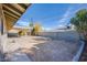 Spacious backyard with covered patio, rock landscaping, and a block wall fence at 26 Jade Circle Cir, Las Vegas, NV 89106