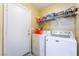 Convenient laundry room equipped with washer, dryer, and storage shelving at 502 Fragrant Orchard St, Henderson, NV 89015