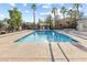 Community pool with clear blue water, surrounded by palm trees at 6317 Beige Bluff St # 3, North Las Vegas, NV 89081