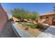 Serene landscaping with mature olive trees, a putting green, and desert foliage lining the property's perimeter at 7253 Sterling Rock Ave, Las Vegas, NV 89178