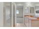 A bright bathroom view into the bedroom with a marble countertop at 150 Las Vegas Blvd # 818, Las Vegas, NV 89101