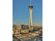 Striking aerial view of the Strat Hotel with the backdrop of the Las Vegas cityscape at 200 W Sahara Ave # 1711, Las Vegas, NV 89102