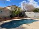 Relaxing pool with a charming patio and decorative wall art in a private backyard setting at 9071 Ravenhurst St, Las Vegas, NV 89123