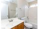 Bathroom featuring a single sink vanity and a shower-tub combo at 144 La Mirada Dr, Henderson, NV 89015