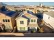 Aerial view of a modern home with solar panels at 2149 Morro Vista Dr, Las Vegas, NV 89135