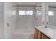 Full bathroom with a tiled shower-tub combination and single sink vanity at 3640 Chateau Meadow St, Las Vegas, NV 89129