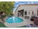 Backyard pool featuring rock waterfall and landscaping with patio access, ideal for enjoying outdoor living at 6944 Puetollano Dr, North Las Vegas, NV 89084