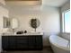 Modern bathroom featuring dual vanities and a soaking tub at 3751 Morning Canyon St, Las Vegas, NV 89147