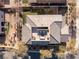 Aerial view of a home showing a courtyard with outdoor seating and a manicured yard at 436 Trevinca St, Las Vegas, NV 89138