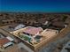 Aerial view of a property with private pool, patio, and fully enclosed yard in a residential neighborhood at 9091 Becket Ranch Ct, Las Vegas, NV 89113