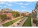 Inviting backyard with artificial turf, gravel beds, and charming stone pathway, perfect for outdoor relaxation at 10438 Skye Arroyo Ave, Las Vegas, NV 89166